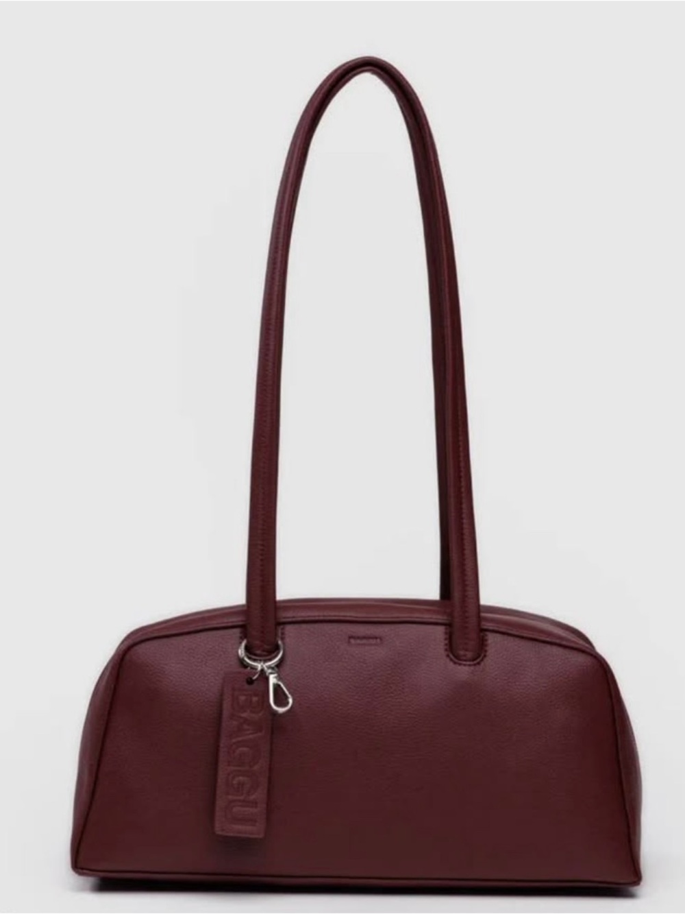 BAGGU Burgundy Pebbled Leather Shoulder Bag